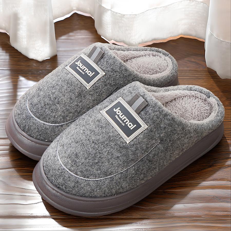 Men's Warm Plus Size Home Slippers Non-slip Couple Plush Cotton Slippers, Memory Foam Soft Sole Indoor and Outdoor Dual-use Home Shoes