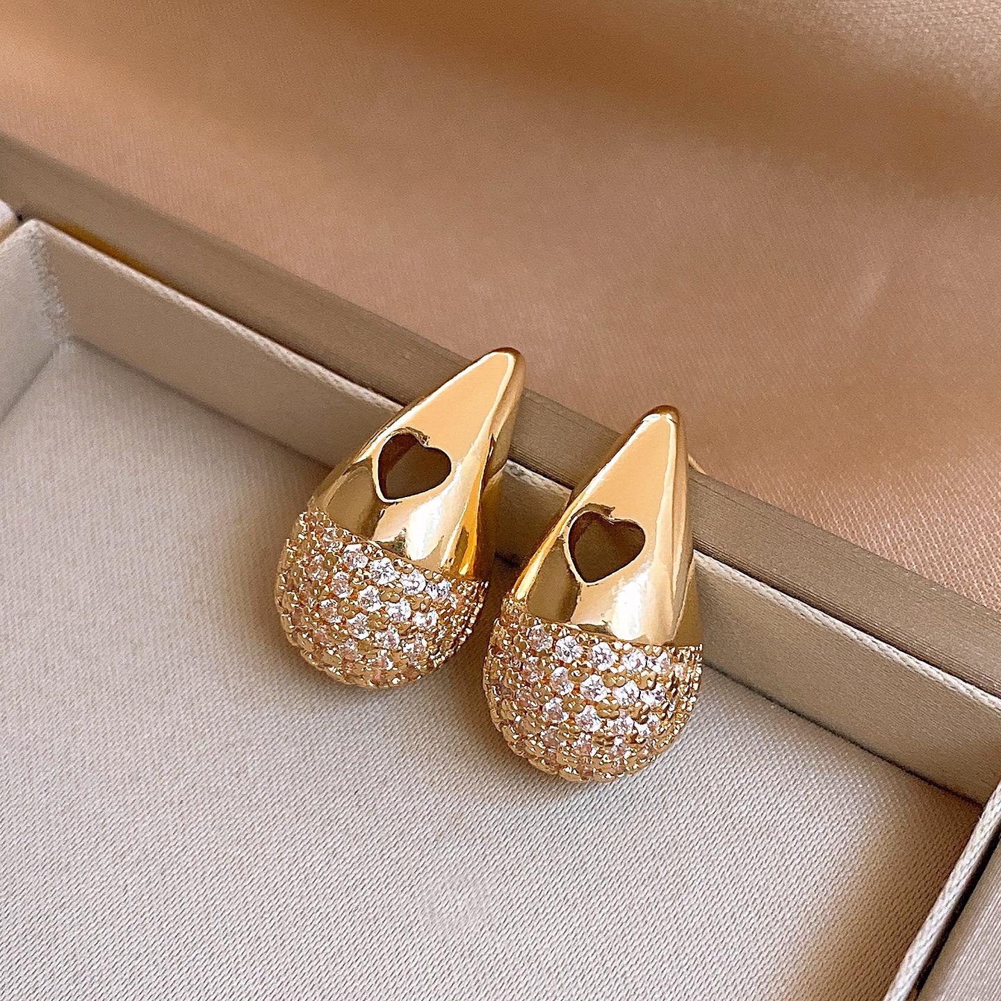 18k electroplated zircon water drop love stud earrings light luxury earrings simple earrings women
