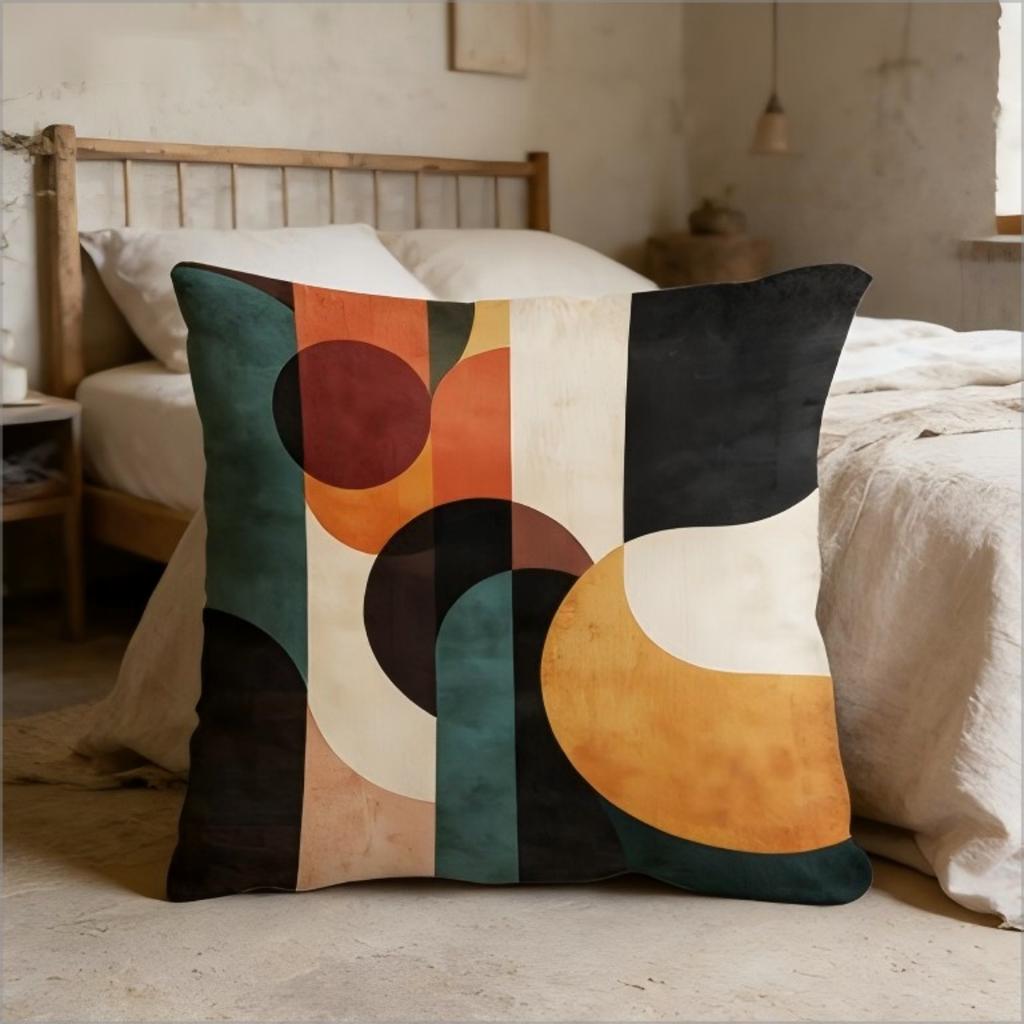 Geometrický povlak na polštář ve stylu Mid-Century Modern Boho Abstraktní potisk oblouku Retro lněná textura Pouzdro na polštář na pohovku Gauč Domácí dekorace