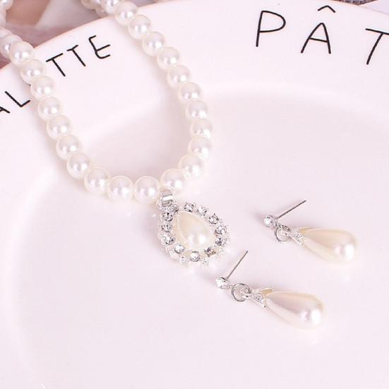 Wassertropfen Kunstperlen Strass Braut Halskette Ohrringe Schmuckset
