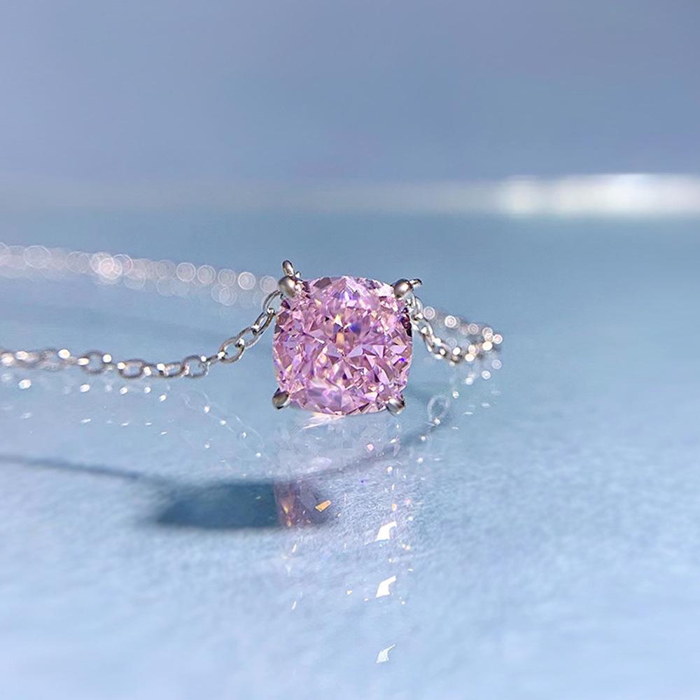 Xiancan 2023 Ice Flower Cut 7x7mm High Carbon Diamond Pendant Necklace In 925 Sterling Silver, Adjustable Length 40+5cm.