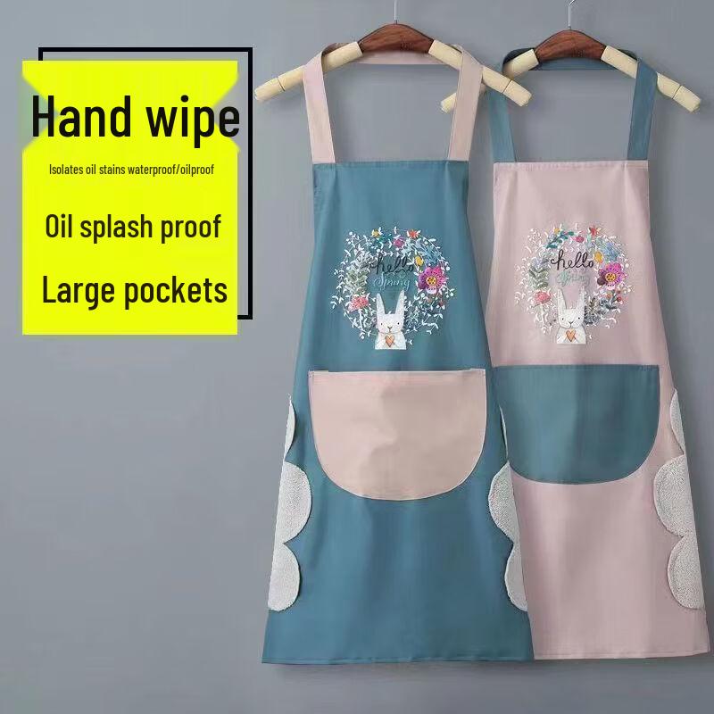 CENSUN Flower Garland Rabbit Wipeable Kitchen Apron