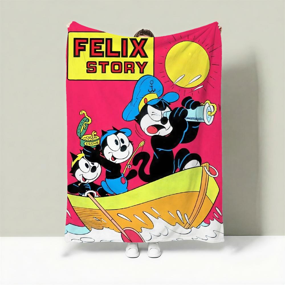 Cartoon F-Felix the Cat Throw Lightweight 240g Flannel Blanket Soft Skin-friendly for Summer Cooling