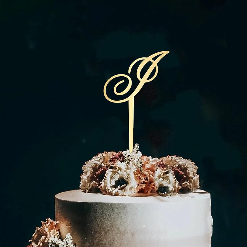 Initial Letter K Cake Topper Monogram Acrylic Cupcake Topper Funny Cake Accessories for Wedding Anniversary Birthday Party Decoration Mirror Gold