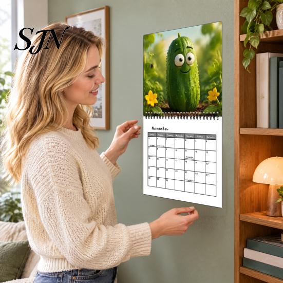 Thick Paper Monthly Organizer Pickle Wall Calendar 2027, Funny Pickled Cucumber Illustrations 12 Student Study Room Month Planner, Spiral Bound