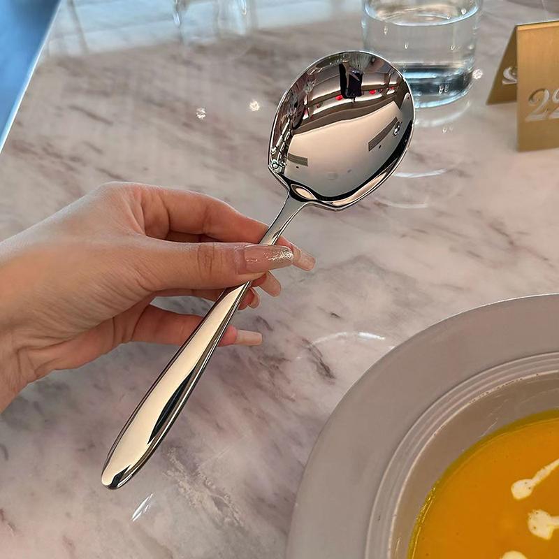 Stainless Steel Big Head Round Spoon Net Red Golden Dinner Long Handle Stirring Dessert Spoons For Kitchen Accessories Gadgets