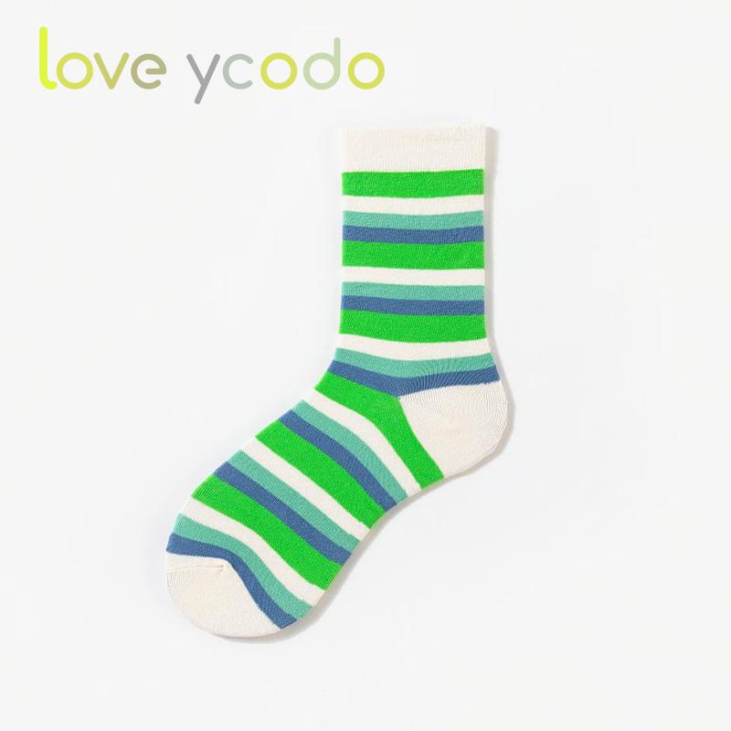 

Весенне-осенние женские повседневные носки средней длины из чистого хлопка в полоску One Size