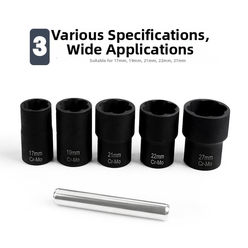 6pcs 1/2 Inch Square Drive Socket Wrench Damaged Nut Remover Set Sockets Bolt Nut Removal Extractor Lug Tool Locking Wheel