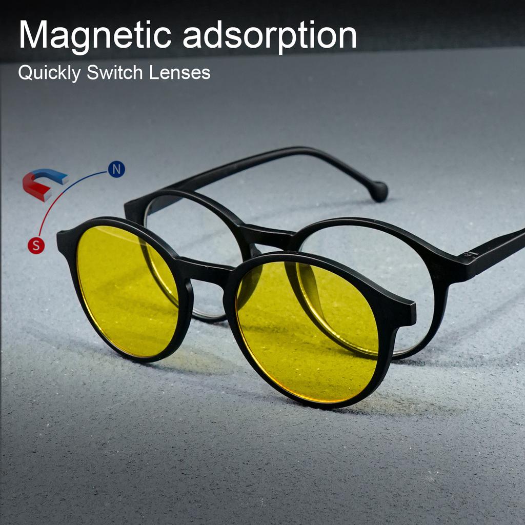A New Set Of Magnetic Clip-On Design Fashion Glasses 1 Frame 1 Case And 5 Interchangeable Lenses Unisex Square Glasses Set