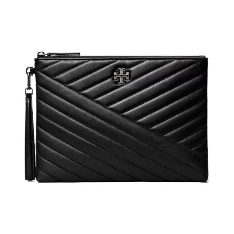 

Tory Burch Kira V Quilted Leather Clutch Women Clutch Black 153103-001 Basic Set (Bag+Dust Bag)
