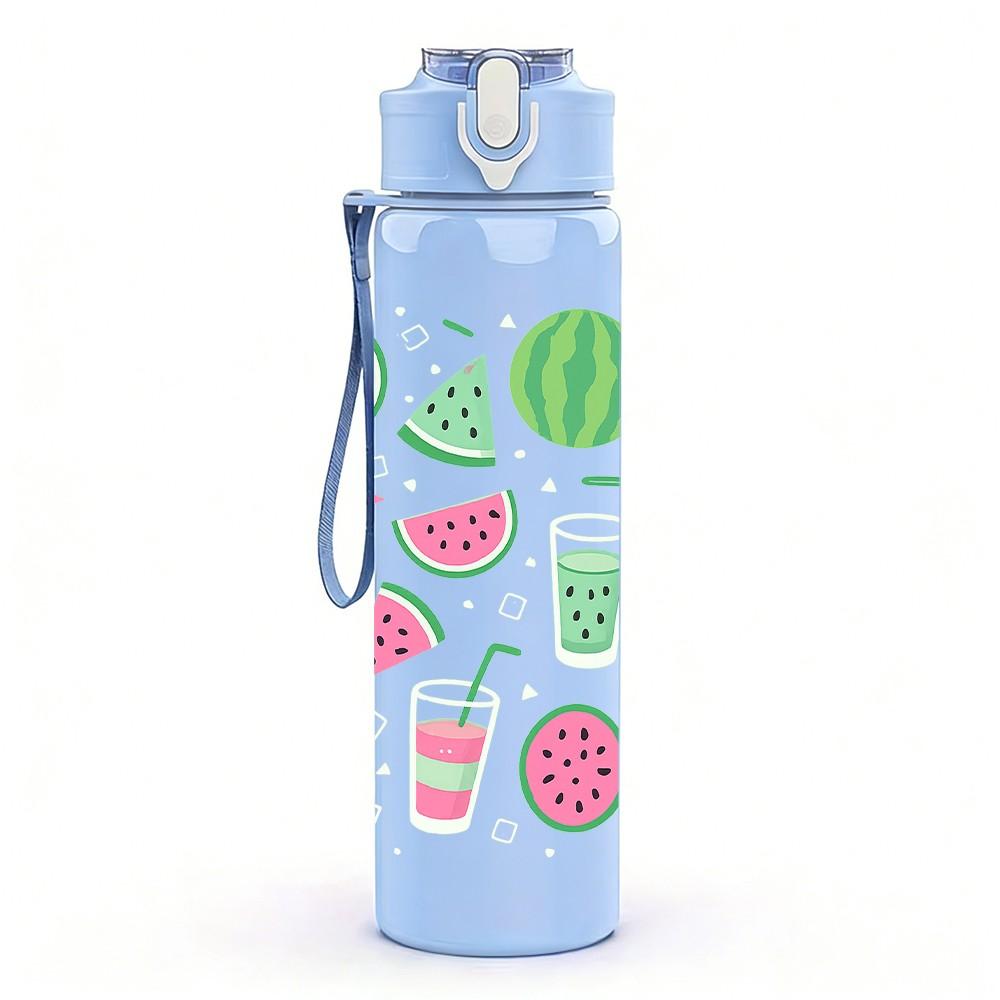 1PC Watermelon Slice Fruit Pattern 750ml Color Plastic Sports Water Bottle Leakproof Flip Straw Lid Suitable for Sports Office Home Use