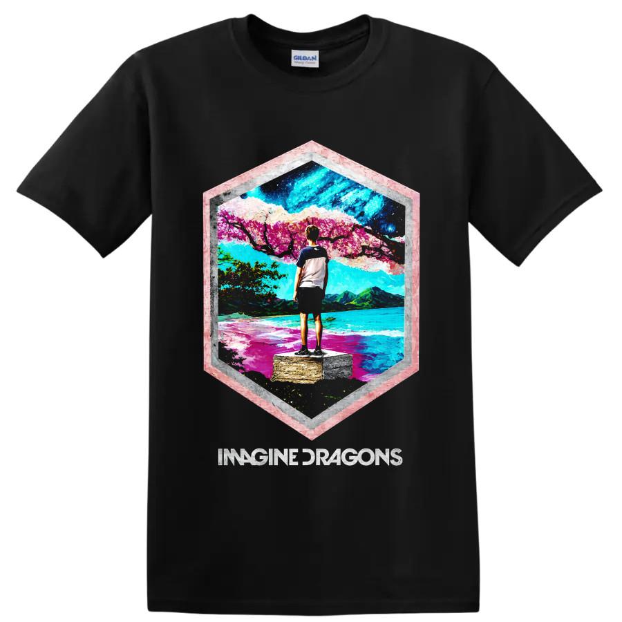Imagine Dragons T Shirt Colorful Mountain Lake Art Rock Band Graphic Tee Design