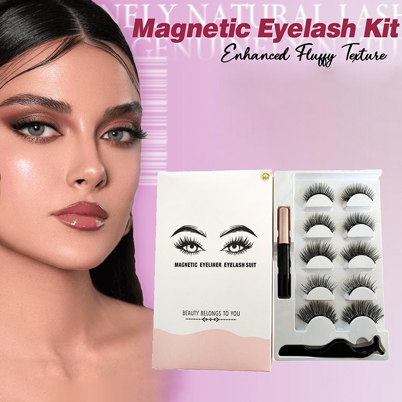 5 Pairs Magnetic Eyelashes Eyeliner Tweezers Set Reusable 3D Natural Curly Mink False Lashes No Glue Needed Easy Apply