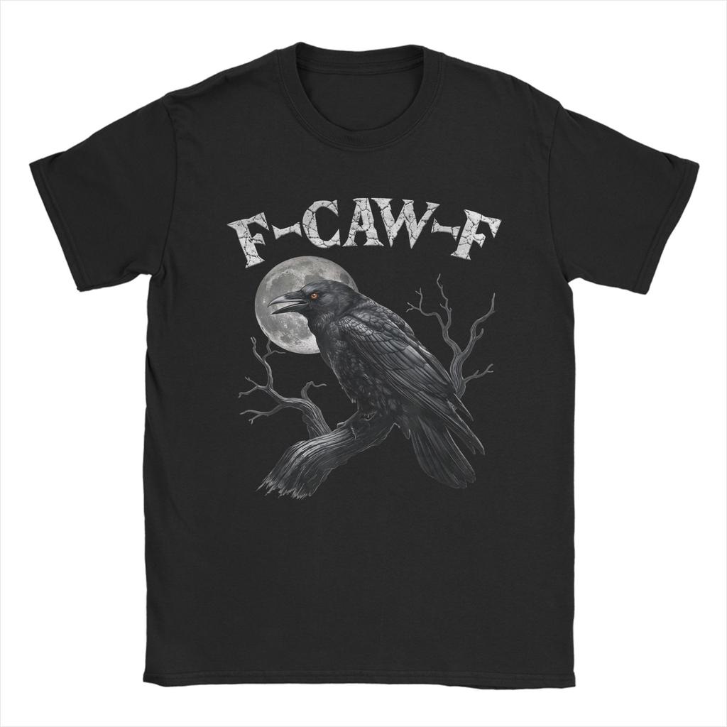 Crow F-Caw-F Funny Black Bird Moon Christmas Santa Hat T-Shirt for Men Crew Neck T Shirts Short Sleeve Tee Shirt Clothing
