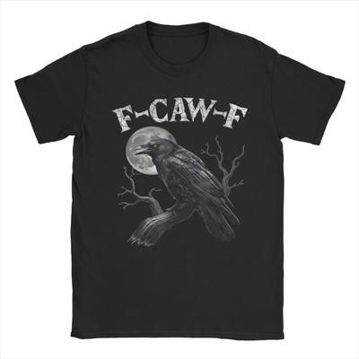 Black Crow F-Caw-F Funny Black Bird Moon Gothic Humor T-Shirts for Men Funny Tee Shirt Round Collar Short Sleeve Clothes