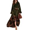 Women's Bohemian Vintage Ruffle Sleeve Velvet Panel Printed Dress for Casual Party Wear