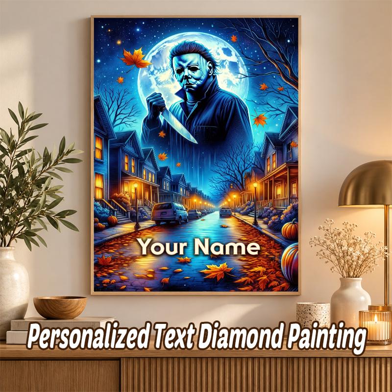 Halloween Michael Myers Custom Name Text 5D Diamond Painting Kit DIY Full Drill Diamond Art Decoration