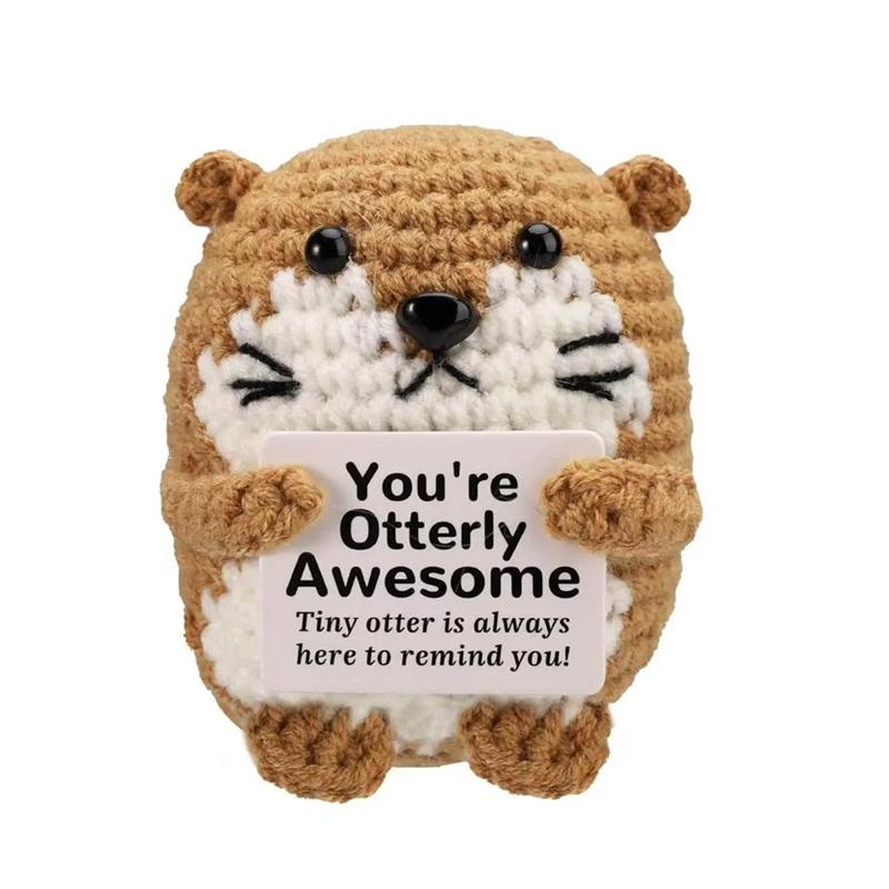 Creative Funny Handmade Crochet Emotional Support Dolls with Positive Energy Card Desktop Ornament Home Decor for Friend Gifts