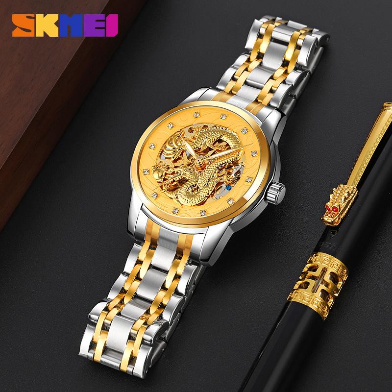 Ceasuri Dragon Aurii pentru Bărbați Ceas de Mână Impermeabil Bărbați Oțel Inoxidabil Ceas Mecanic Automat pentru Bărbați