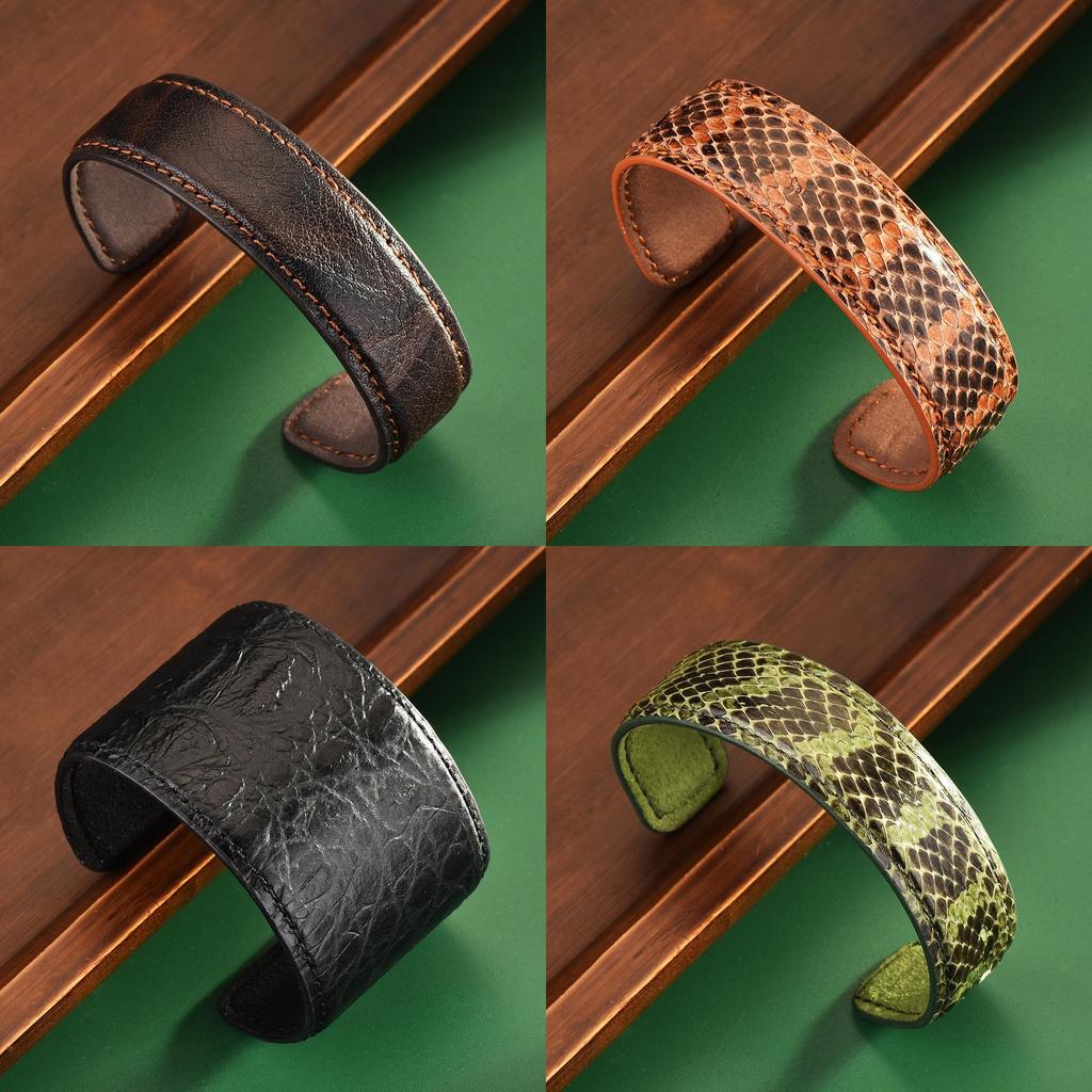 Vintage Leder Armband mit breitem Bündchen für Damen mit geometrischem Design und Herbst-Stil