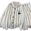 Women's Cotton Cartoon Striped Pajama Set: Long Sleeve & Pants for Spring/Autumn, Wearable Indoors/Outdoors