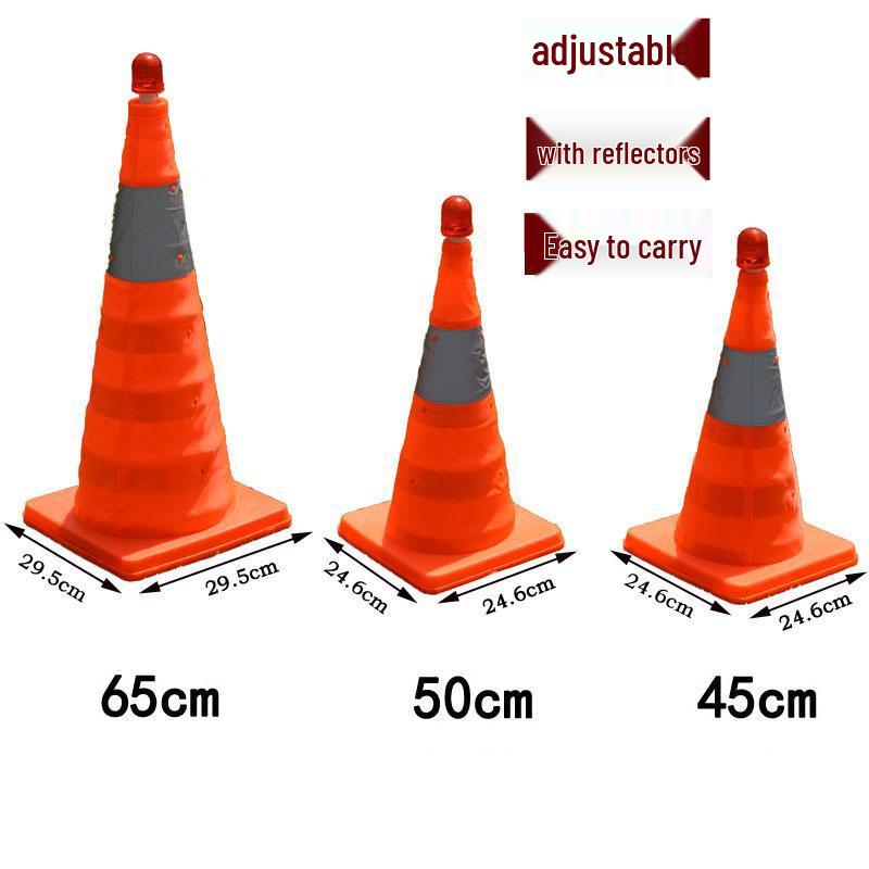 Retractable Reflective Road Cone with LED Light - Foldable & Portable Car Warning Sign