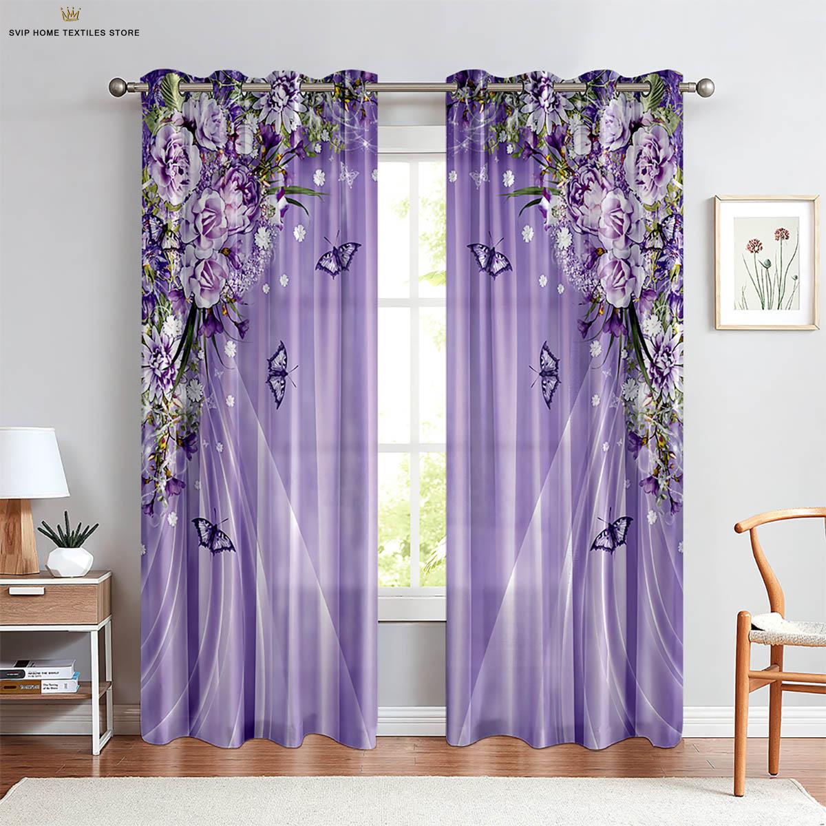 

Шторы на окна с цветком и бабочкой, 3D-печатные шторы, полиэфирное волокно, спальня, гостиная, украшение для кабинета, 2 шт. W50X130H(CM)X2PCS&Rod pocket