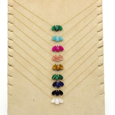 1pc Three Natural Stones Droplet Shaped Pendant Necklace for Women Stainless Steel Gilded Chain Fashion Handmade Choker