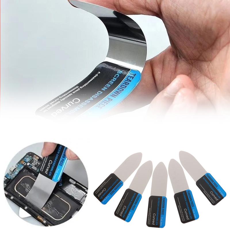 5Pcs Steel Metal Mobile Phone Curved LCD Screen Spudger Opening Pry Card Tools Ultra Thin Flexible Phone Tablet Disassemble Tool