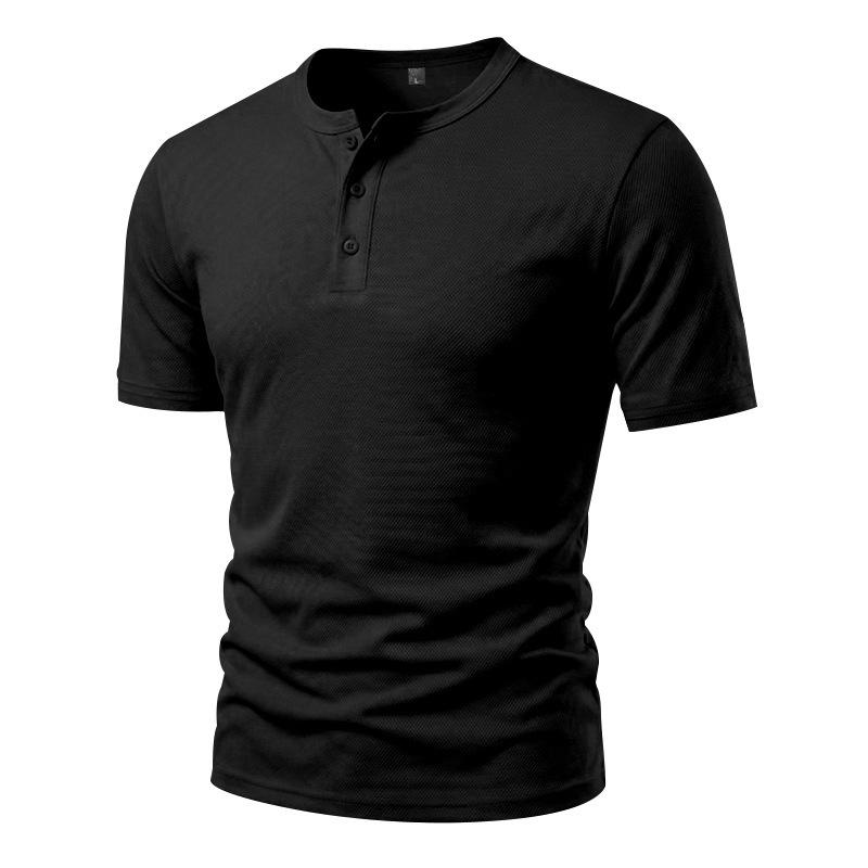 Men's Quick-dry Henley Collar Eyelet Fabric Short Sleeve T-shirt