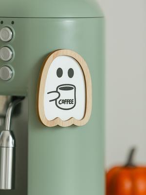 Halloween Holzaufkleber Niedlicher Geist/Kürbis/Fledermaus mit Kaffeetassen-Design Kühlschrank- und Kaffeemaschinen-Dekoration für Küche & Kaffeebar