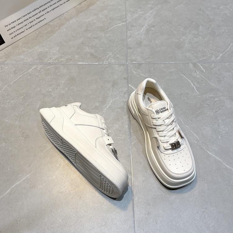 Matching Color Square Toe Round Toe Panda Sneakers Women's  New Thick-soled Casual Sports Shoes Genuine Leather Small White Shoes