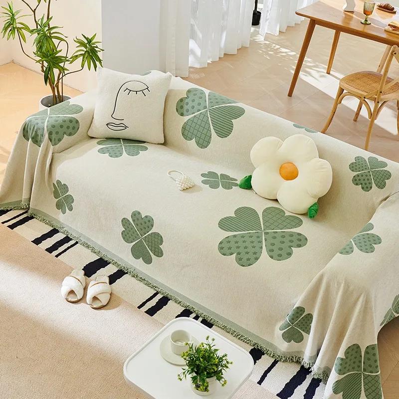 Chenille Sofa Cover Cloth Towel Home Universal One-piece Seat Cushion Full Coverage Blanket Green Pattern Soft Wrinkle Resistant