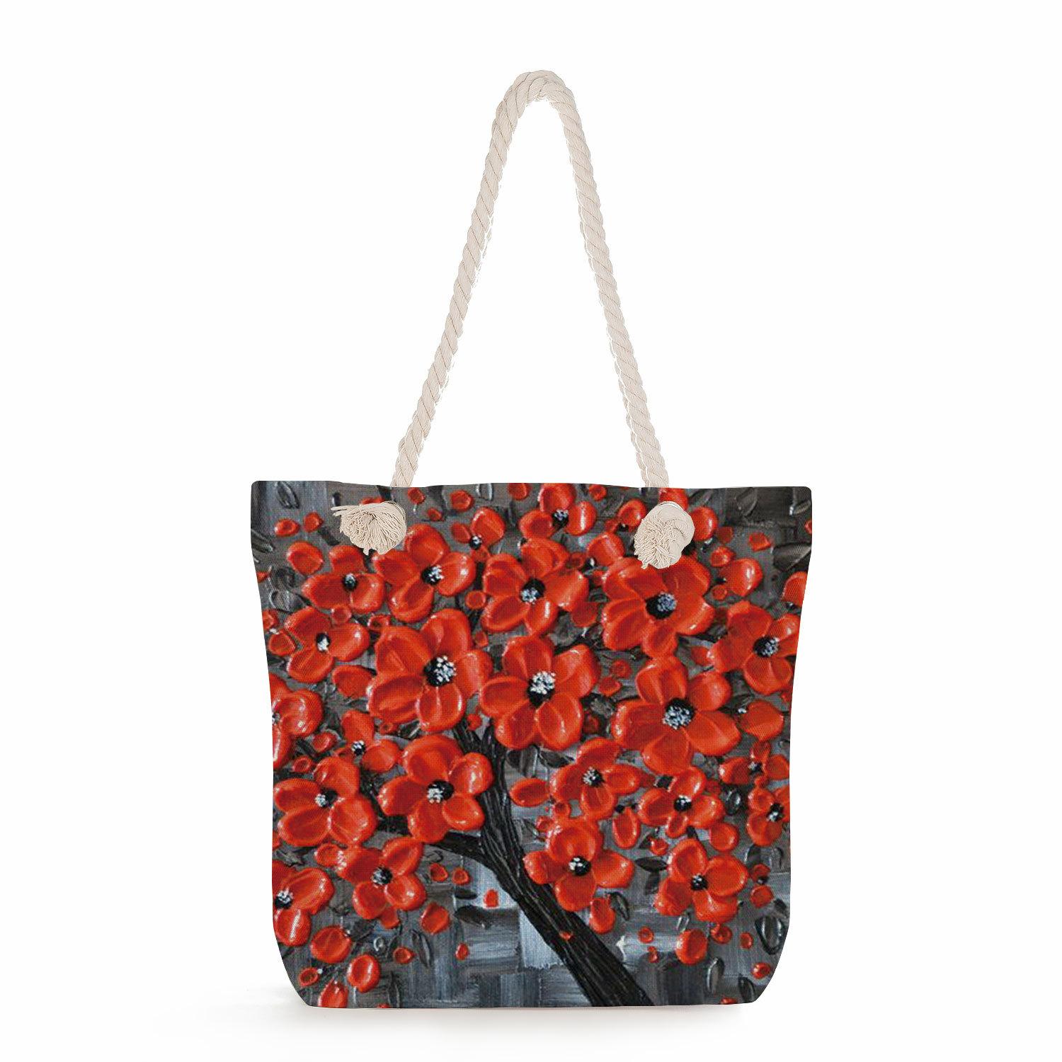 

Oil painting of a tree print thick rope single-shoulder beach bag 7239