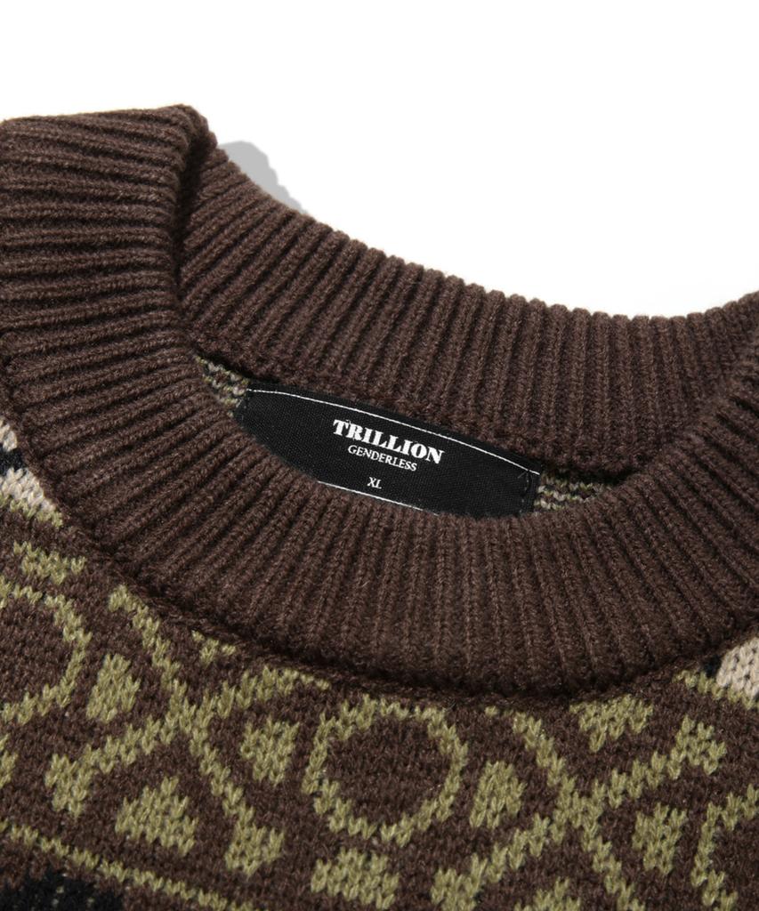 TRILLION Vintage Fair Isle Jacquard Crewneck Knit_Brown