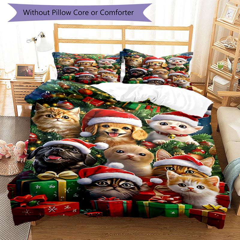 3pcs Christmas Dog Bedding Set Duvet Cover Closure Includes 1 Duvet Cover & 2 Pillowcases, Soft and Comfortable for All Seasons.