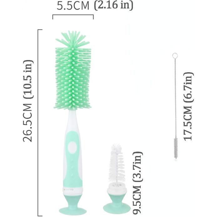 UUKING Baby Bottle Brush Small Bottle Silica Gel Scrubber Cleaner Brushes Set Sponge Washer Milk Water Cleaning Kit Cup, (Green)