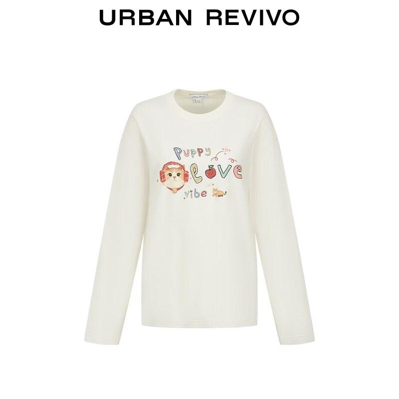 UR 2026 Women's Playful Cat Letter Print Long Sleeve T-shirt