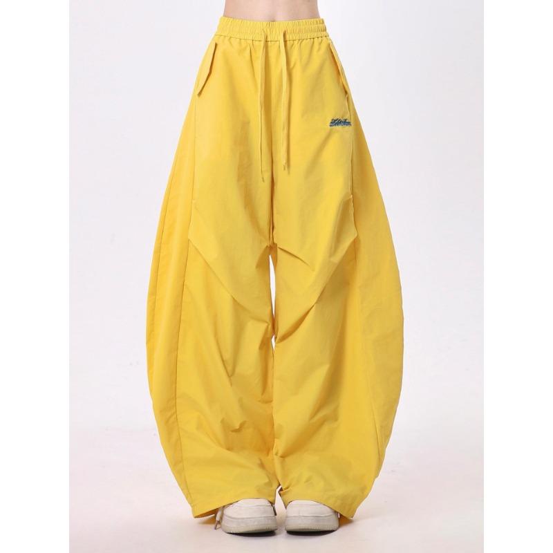 

Casual pants men s and women s spring and autumn new letter embroidery loose jazz dance floor scimitar pants S жёлтый