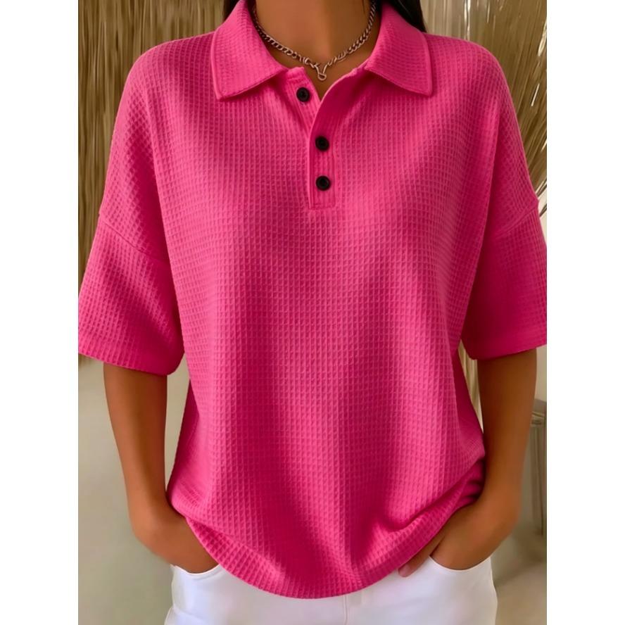 YYFS Camicette e camicie con collo a polo, maniche corte, stampa tinta unita, moda casual estate primavera