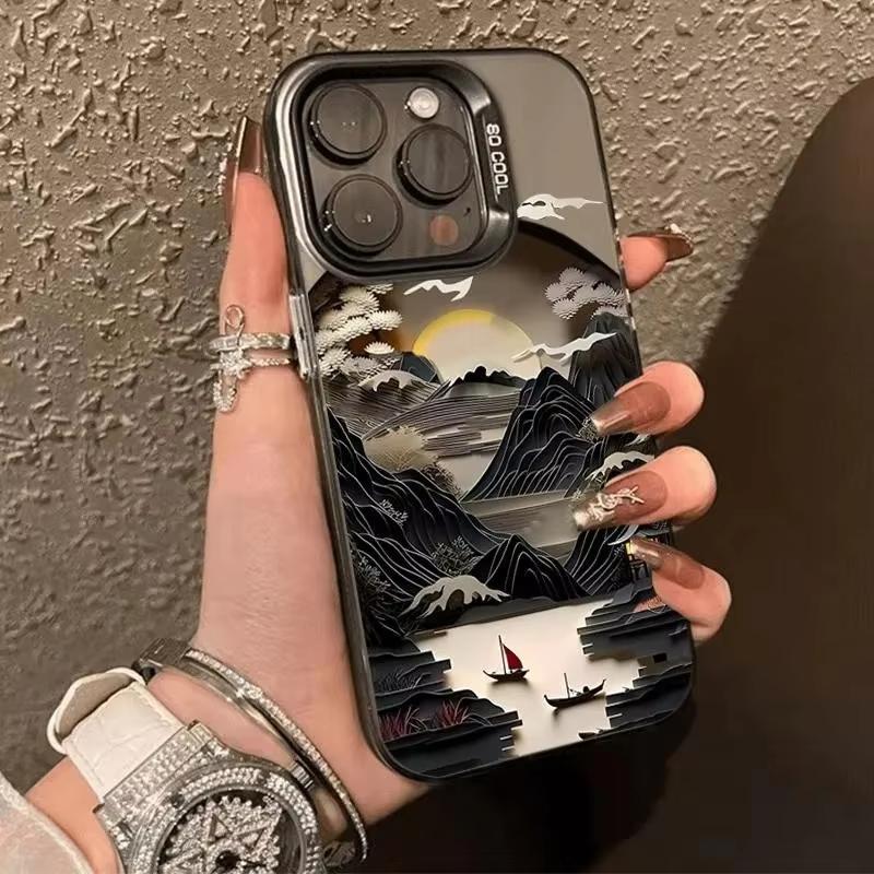 Chinese Landscape Phone Case For iPhone 17 Air 16 e 15 14 13 12 11 Pro Max Plus SE Shockproof Cover Screen Protector Phone Case