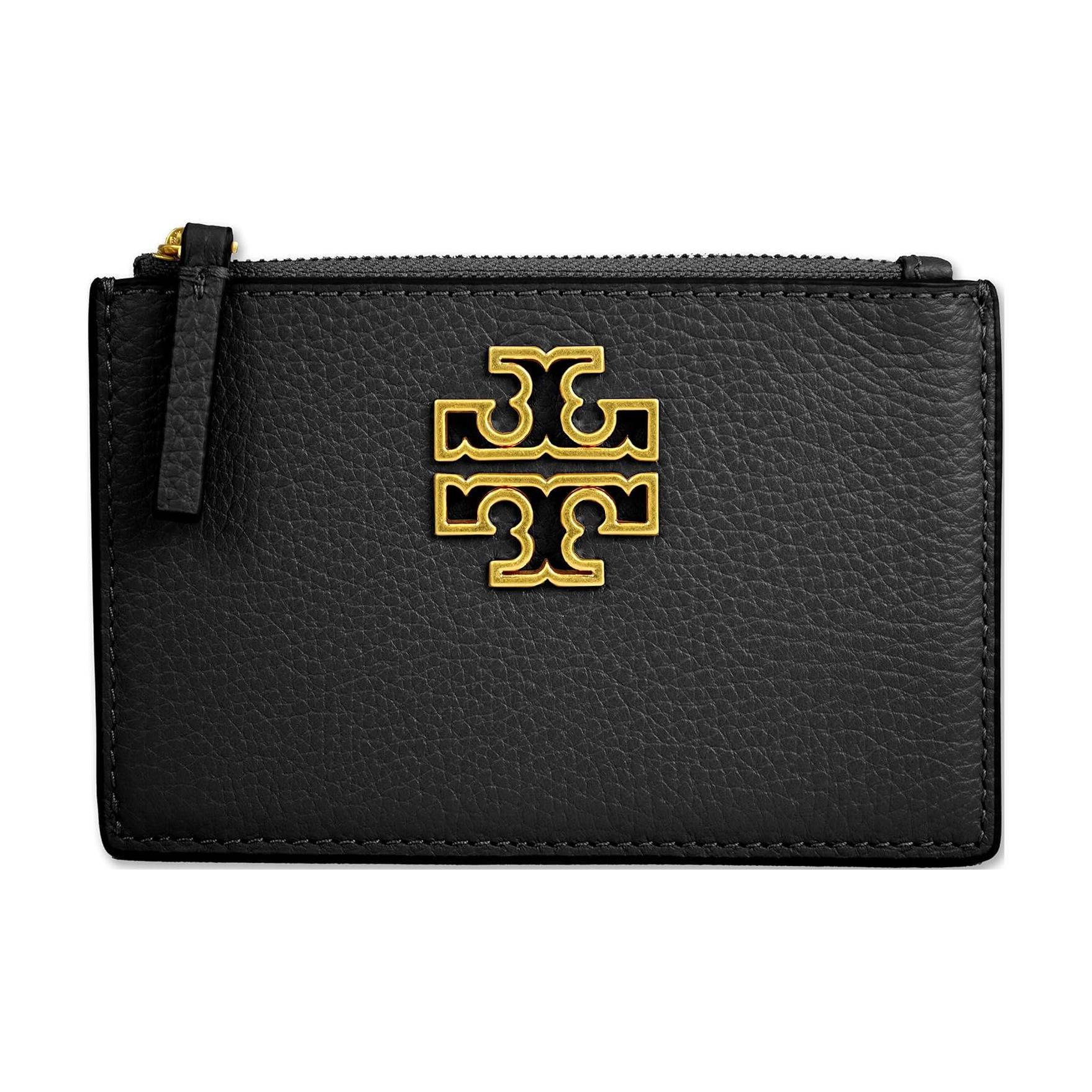 Tory Burch Britten Solid Double T Logo Zip Card Holder Women Card Holder Black 141006-001 Black