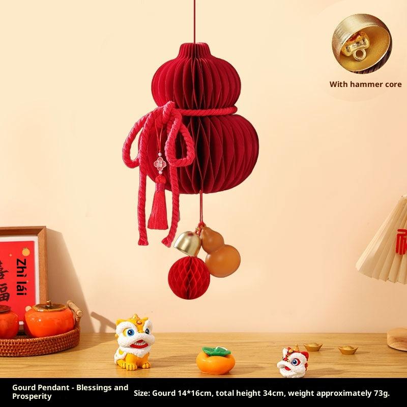 Red Paper Lanterns Xmas Navidad Ornament 2026 Christmas Tree Pendant 3D Honeycomb Hanging Decor
