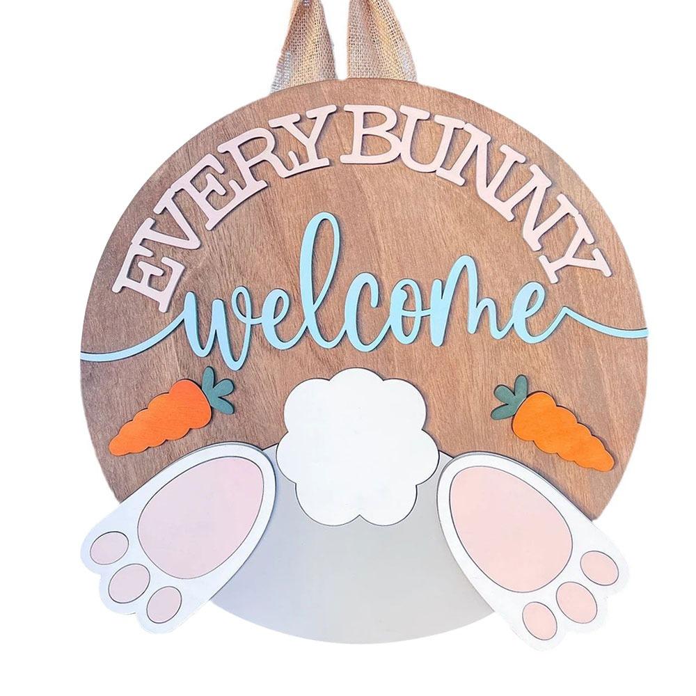 

New Relief Effect Sign Easter Pendant Wooden Rabbit Easter Scene Decoration round Ornaments Hanging Pendant for Door Wall Decor