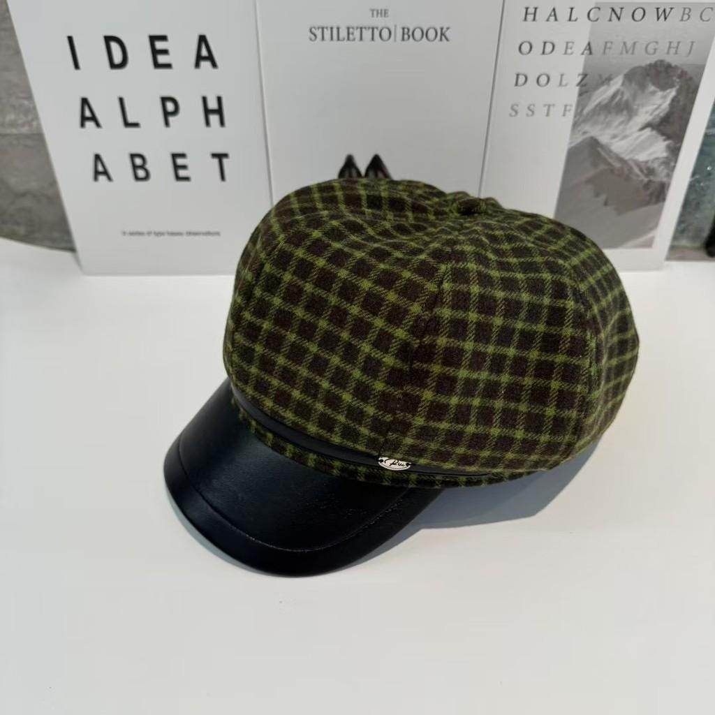 Plaid Style Retro Octagonal Cap With Wide Brim For Casual And Street Fashion