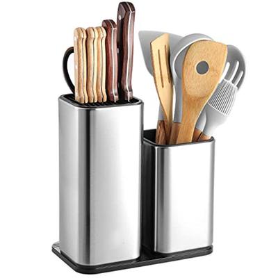 Stylish Stainless Steel Utensil Holder and Block Space Saving Organizer for Kitchen Countertop with Rubber Grip