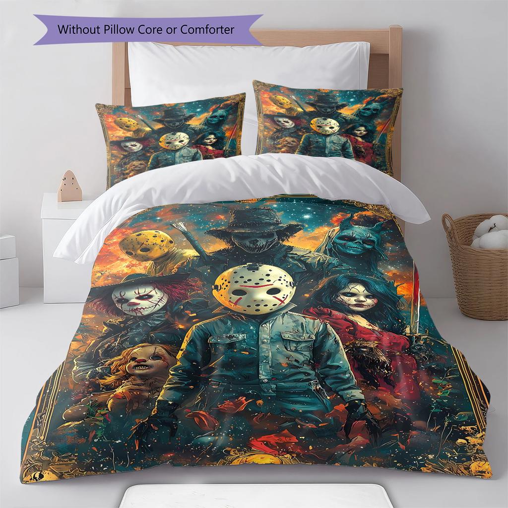 Horror Killer Pattern Bedding Quilt Set Quilt Cover Pillowcase Home Decoration Gift (1 * Duvet Cover + 2 * Pillowcase, Without Core)