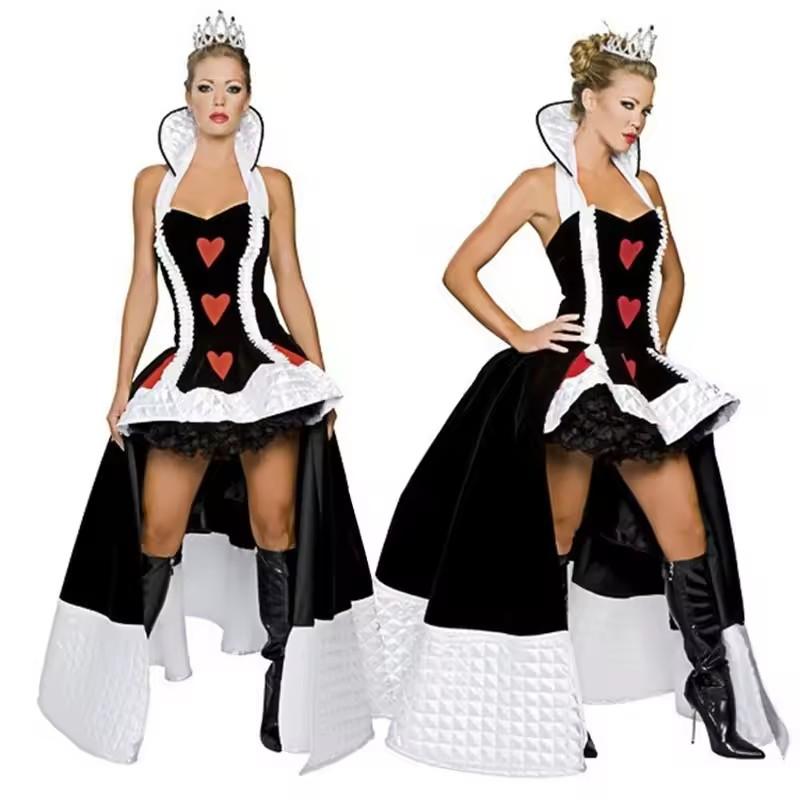 Costume Sexy Reine de Cœur Femme Adulte Alice au Pays des Merveilles Fête d'Halloween Cosplay Déguisement Sorcière Vampire Diable