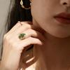 European and American Oval Emerald Open Titanium Steel Ring for Women, Versatile Fashionable French
