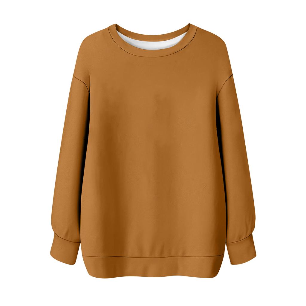 Women's Solid Color Round Neck Long Sleeved T-shirt Sweatshirt Top